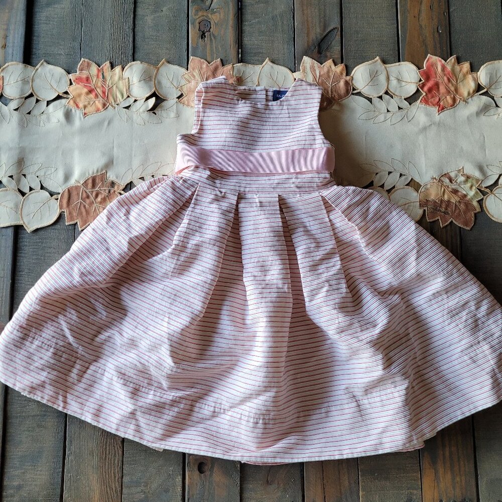 Ralph Lauren Girls White/Pink Striped Dress